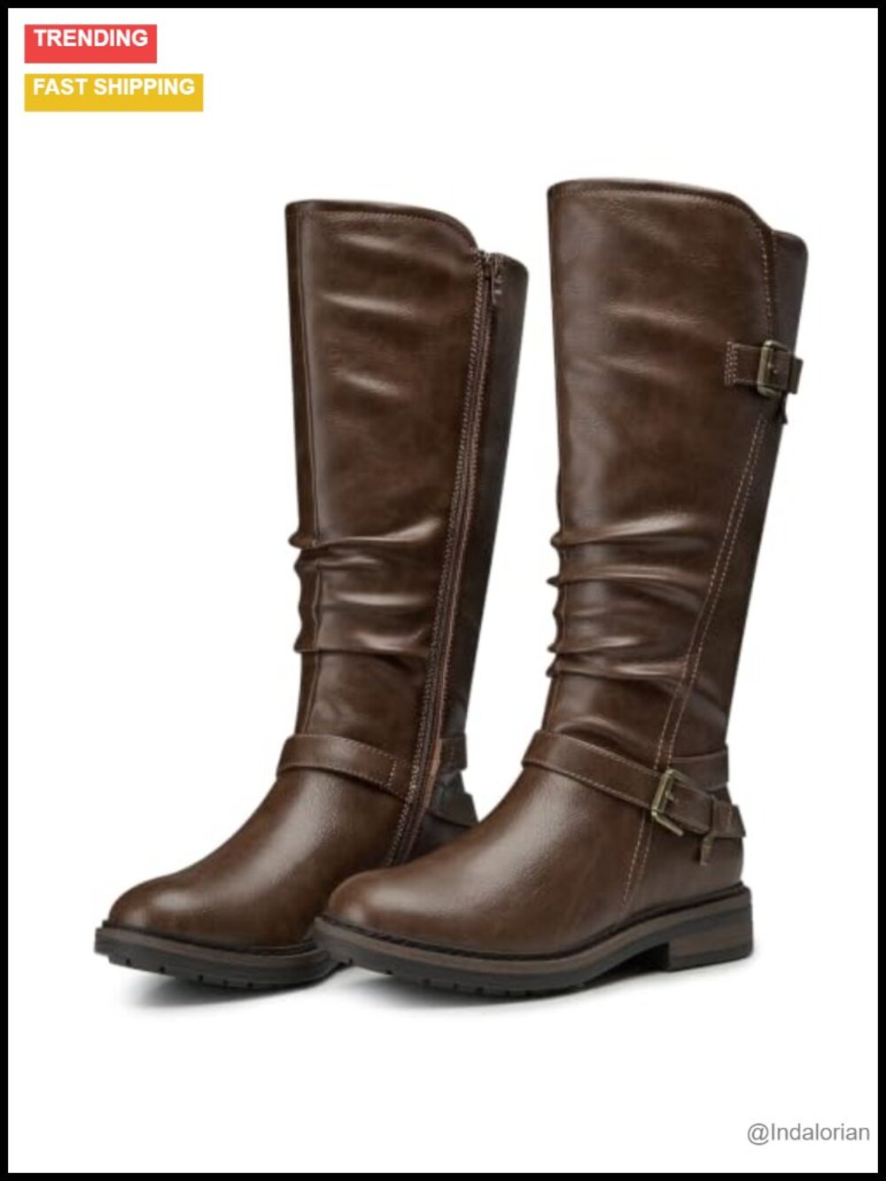 Womens Knee High Boots Faux Leather Low Heel Round Toe Wide Calf Tall Boots